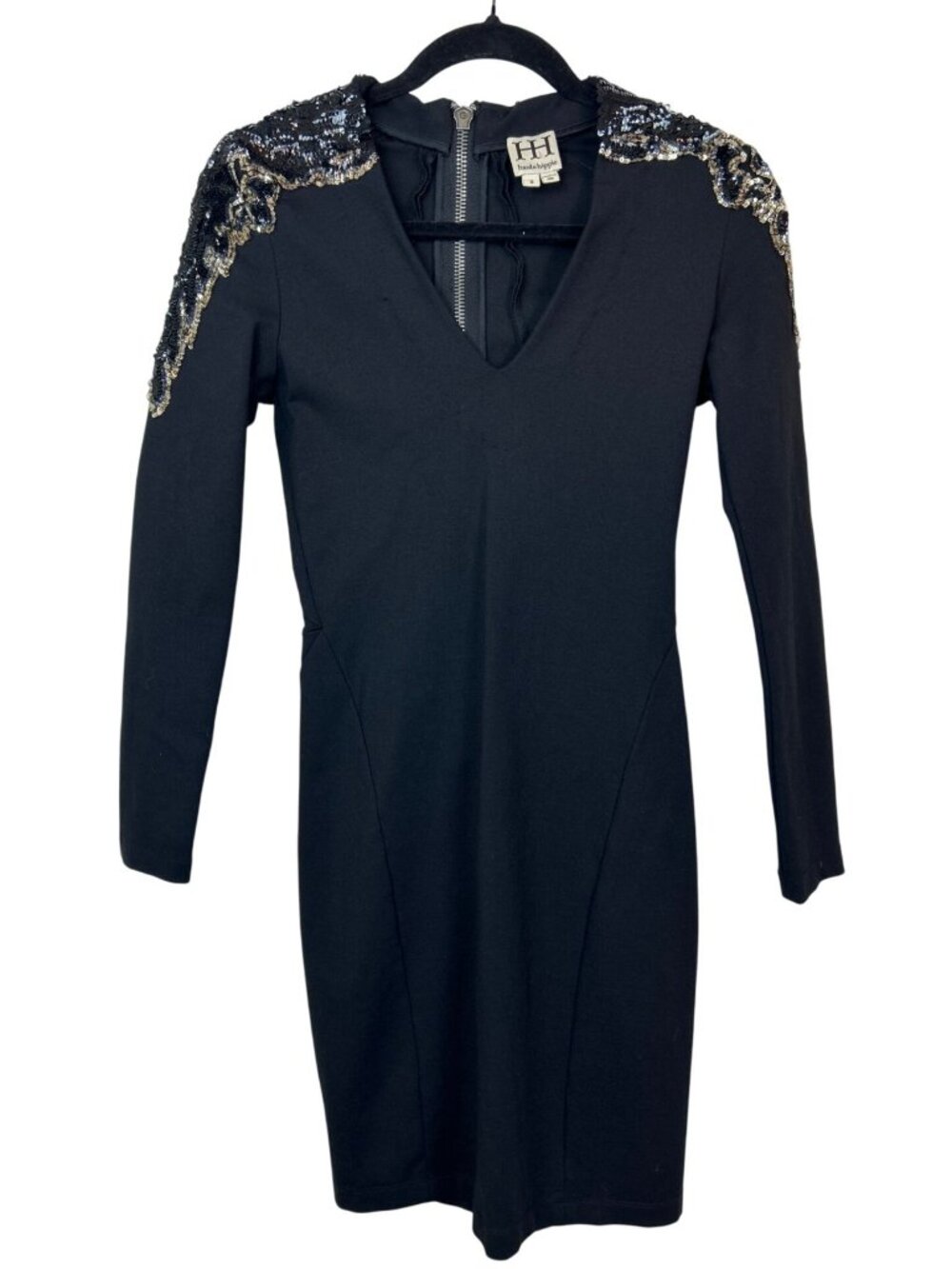 Haute Hippie Dress Women's S Black Sequin Embellished Bodycon Cocktail Party